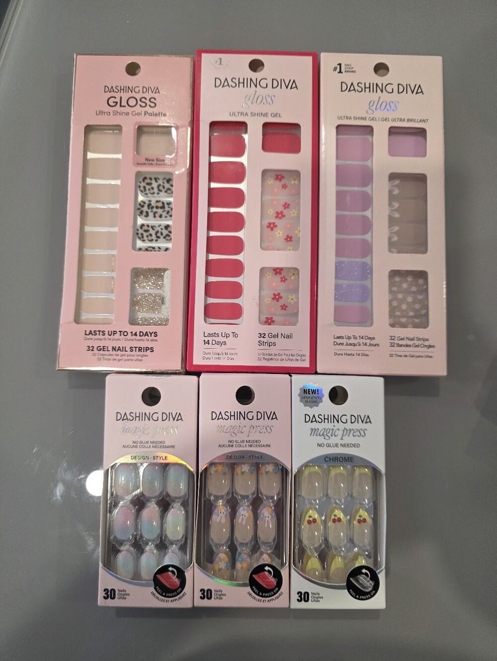 3 packs of Dashing Diva Gloss Gel Nail Strips, 3 packs of Dashing Diva Magic Set